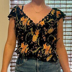 Vintage Ravage Paris Floral Lingerie Top 🌸 | Black Sheer Mesh | Y2K French